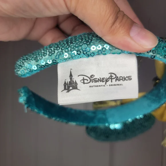 Disney Parks Aladdin Magic Carpet Themed Sequin Teal Minnie Mouse Ears Headband - Picture 14 of 14